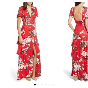 Red Garden Tiered Ruffle Maxi Dress